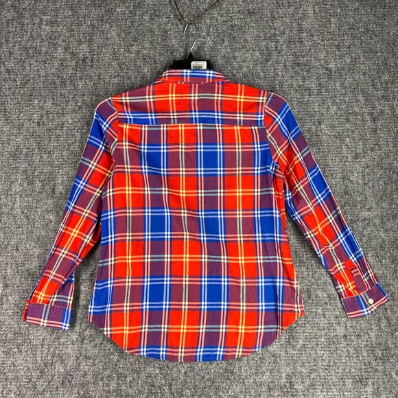 Old Navy Shirt Women Small Red Blue Classic Flannel Plaid Button-Up Chore Barn - Picture 2 of 11
